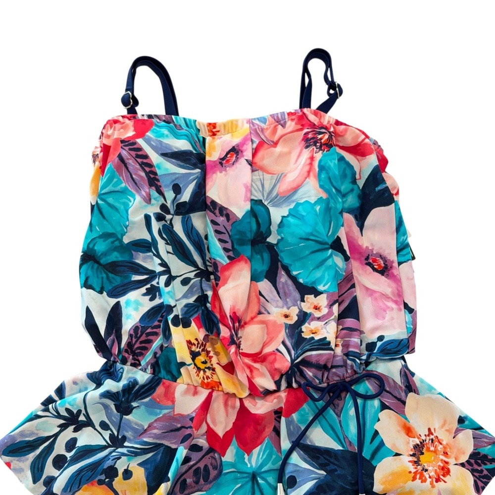 Maxine of Hollywood Tropical One Piece Swimsuit Sz 8 Peplum Slimming Adjustable - Picture 3 of 12